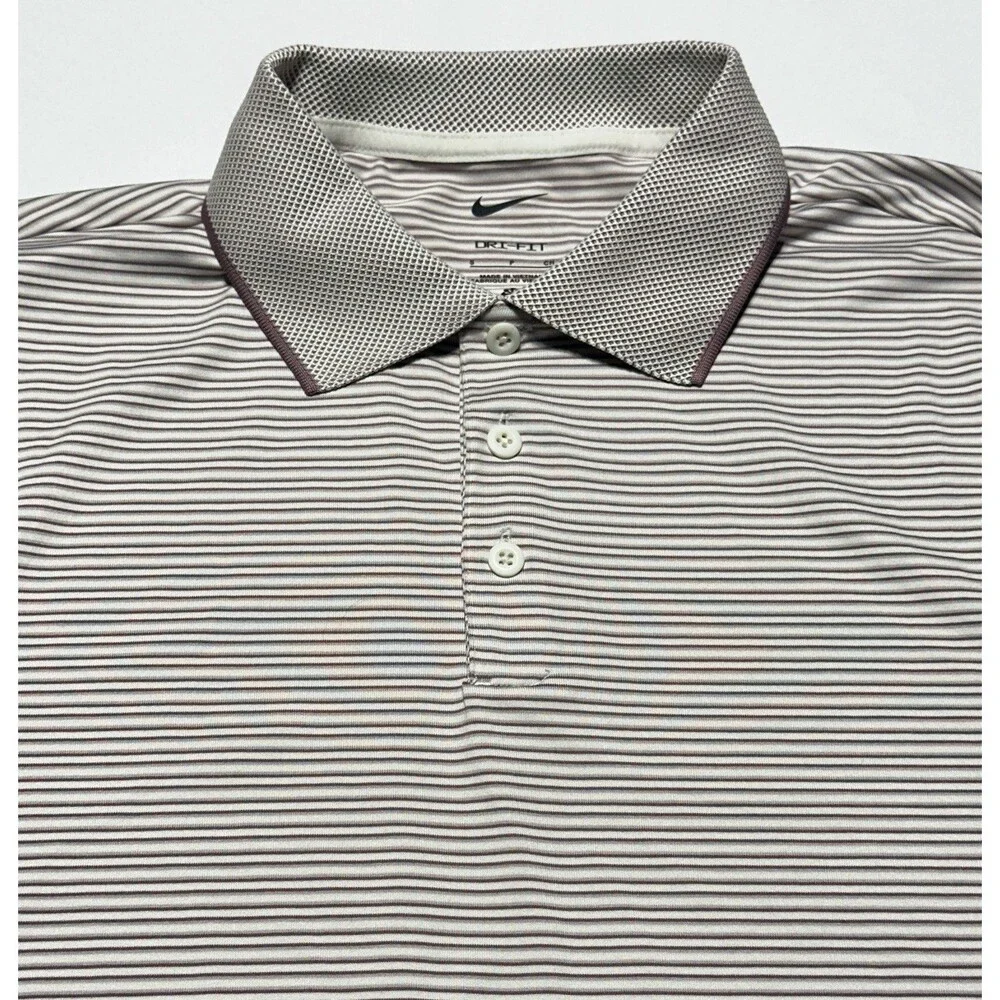 Nike Tour Golf Polo Shirt Mens Small Platinum Violet Dri-FIT Striped FZ7479-110